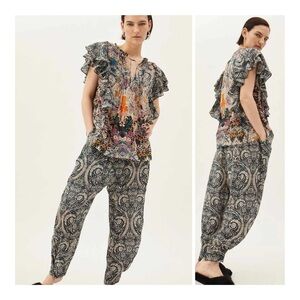 Maria Cher | Indie Boho Besalu Silk Floral Pant In Green Mix | XS